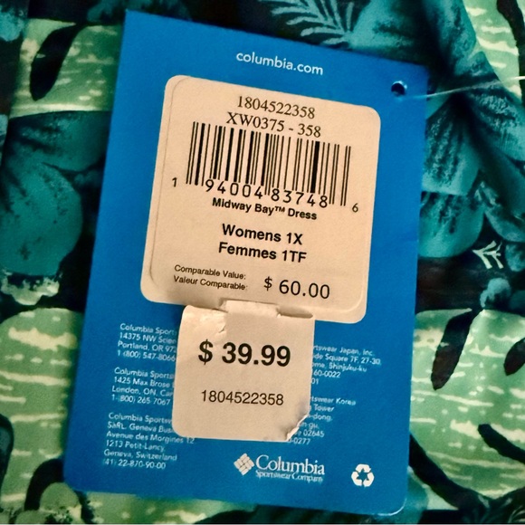 NWT Columbia PFG Midway Bay Dress XL Omni-Wick™ Omni-Freeze™ Green-Blue Tropical - Picture 6 of 6